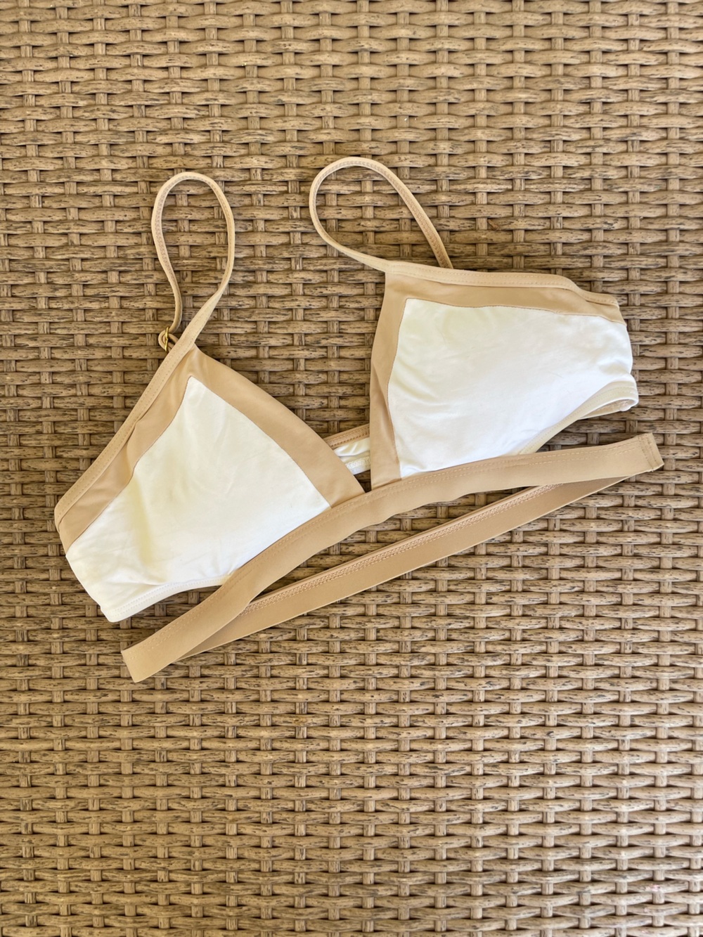 l*space White Bikini Top with Tan Trim